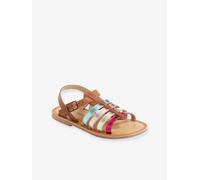 Sandales multi-brides cuir fille collection maternelle marron clair uni avec decor 30