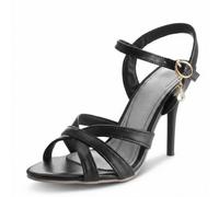 Sandales Noires À Lanières pour Femmes, Talon Stiletto À Strass Et Lanières Croisées, pour Soirée