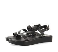 SANDALES NOIRES EN CUIR AVEC DES BRIDES ET UNE SEMELLE VOLUMINEUSE POUR FILLE ET GARÇON COULEE