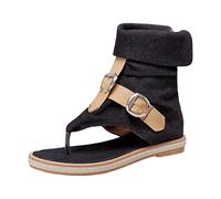 Sandales Noires Femme Chaussure Ete Confortable Commerce extérieur transfrontalier sandales d'été Denim cuir boucle de ceinture couleur contraste pince Chaussures Confort Femme Mules Été (Black 41)
