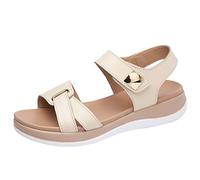 Sandales noires pour femme - Sandales plates - Bout ouvert épais - Boucle à crochet - Couleur unie - Décontractée - Chaussures moches pour femme, beige, 38 EU