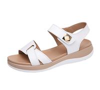 Sandales noires pour femme - Sandales plates - Bout ouvert épais - Boucle à crochet - Couleur unie - Décontractée - Chaussures moches pour femme, Blanc., 38 EU