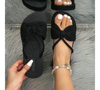 Sandales noires pour femmes avec un style doux et frais pour le dîner en été et automne, simple et polyvalent avec un sens de la mode atmosphérique, style collégial français avec nœud, bout ouvert et 