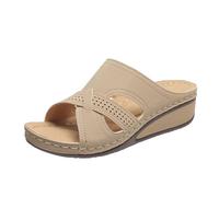 Sandales Orthopedique Femmes été Compensé Claquettes Rétro Évidé Claquette à Soutien Plantaire Pantoufles Confort Anti-dérapant Chaussons Bout Ouvert Pantoufle Elégant de Vacances Plage Marche