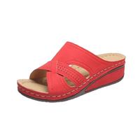 Sandales Orthopedique Femmes été Compensé Claquettes Rétro Évidé Claquette à Soutien Plantaire Pantoufles Confort Anti-dérapant Chaussons Bout Ouvert Pantoufle Elégant de Vacances Plage Marche