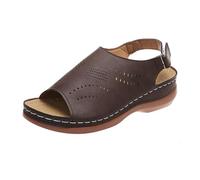 Sandales orthopédiques à plateforme confortables orthopédiques à bout ouvert pour femme - Semelle antidérapante - Chaussures de plage - Sandales de marche en cuir avec soutien de la voûte plantaire