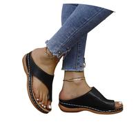Sandales Orthopédiques À Séparateur D'orteils Chaussons for Hallux Valgus for Femmes Pantoufles D'été En Cuir PU Chaussons À Plateforme En Caoutchouc Chaussures De Plage De Loisirs(Black,39 EU)