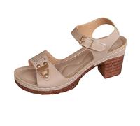 Sandales orthopédiques à talon bloc pour femme - Bout ouvert - Utilisation quotidienne - Chaussures de marche - Coupe large - Sandales décontractées antidérapantes et confortables, kaki, 7 UK