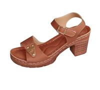 Sandales orthopédiques à talon bloc pour femme - Bout ouvert - Utilisation quotidienne - Chaussures de marche - Coupe large - Sandales décontractées antidérapantes et confortables, marron, 7 UK