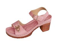 Sandales orthopédiques à talon bloc pour femme - Bout ouvert - Utilisation quotidienne - Chaussures de marche - Coupe large - Sandales décontractées antidérapantes et confortables, rose, 7 UK