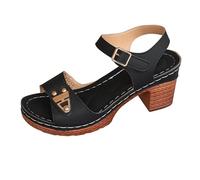 Sandales orthopédiques à talon bloc pour femme - Bout ouvert - Utilisation quotidienne - Chaussures de marche - Coupe large - Sandales décontractées antidérapantes et confortables, Noir , 7.5 UK