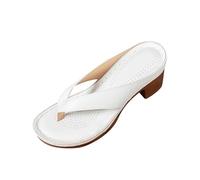 Sandales orthopédiques à talon épais pour femme - Soutien de la voûte plantaire - Confortables à enfiler - Bout ouvert - Tongs d'été habillées et décontractées - Chaussures de mariage légères, blanc