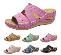 Sandales orthopédiques compensées pour femme, avec soutien de la voûte plantaire, sandales d'été confortables, habillées et décontractées, sandales de plage vintage, grande largeur, style bohème