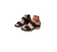 Sandales orthopédiques compensées pour femme - Sandales larges pour femme - Sandales et sandales compensées à bout ouvert pour femme, C noir., 35.5 EU