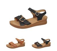 Sandales orthopédiques confortables à bout ouvert avec sangle de cheville - Coupe large - Sandales de marche élégantes - Sandales de loisirs pour femme - Pour fasciite plantaire - Avec support de
