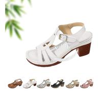 Sandales orthopédiques confortables à talons épais, sandales d'été réglables à bout ouvert et bout carré, sandales à talons confortables pour femme, blanc, 0 UK Wide