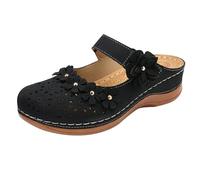 Sandales orthopédiques confortables pour femme - Sandales orthopédiques à bout ouvert - Semelle antidérapante - Chaussures de plage - Sandales en cuir avec soutien de la voûte plantaire, Noir , 37 EU