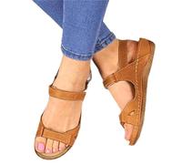 Sandales Orthopédiques Cuir Bout Ouvert Femmes Sandales Plates Similicuir D'été Soutien Plantaire Sandale Sport Confortable Chaussures Plage Marche Plein Air,Marron,US11/EU42