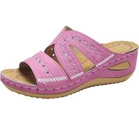 Sandales orthopédiques d'été à semelles épaisses pour femmes, soutien de la voûte plantaire, sandales compensées creuses en option multicolores(Pink,4.5)