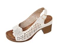 Sandales orthopédiques d'été pour femme - Talon bloc bas et mi-long - Bout ouvert - Sangle de cheville - Sandales bohème pour l'été, la plage, les vacances en plein air, blanc, 40 EU