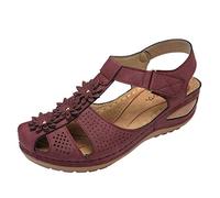 Sandales orthopédiques en cuir pour femme - Sandales fermées antidérapantes - Légères et respirantes - Sandales compensées - Chaussures d'été ergonomiques - Chaussures de plage - Sandales d'extérieur