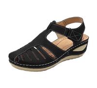 Sandales Orthopédiques Femme D'été Élégantes Vintage Chaussures D'été Bout Fermé Confortable Respirant Sandales Compensées Support Arc Léger Sandale De Plage Mode Doux Sandales De Marche, Noir , 38 EU