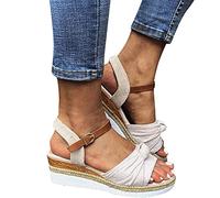 Sandales Orthopédiques Femmes Confortable Compensées Sandale À Bout Ouvert Été Espadrilles À Bouche de Poisson Sangle Chaussures Vintage Mules À Plateforme Sandales,Blanc,US8/EU39