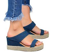 Sandales Orthopédiques Femmes Confortable Compensées Sandale À Bout Ouvert Été Plateforme Espadrilles Sandales en Cuir PU Vintage Mode Chaussures,Bleu,US7/EU38
