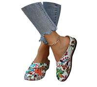 Sandales Orthopédiques for Femme Chaussons À Imprimé Floral Vintage Pantoufles Fermés D'été Chaussons À Pieds Larges Sandals Compensés À Plateforme En Caoutchouc Chaussures De Plage(White,37 EU)