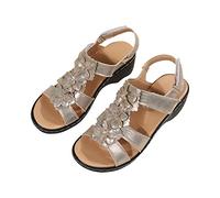 Sandales Orthopédiques for Femmes Chaussons Tendance 2025 Pantoufles À Talons Compensés Vintage Chaussures D'été en Cuir PU for Plage Offre de Printemps Sandales Femmes Pas Cher Grande Taille