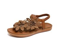 Sandales orthopédiques larges pour femme - Chaussures de plage élégantes - Sandales d'été confortables - Style bohème - Tongs plates avec fleurs - Tongs ouvertes et décontractées, marron, 38 EU
