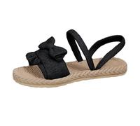 Sandales orthopédiques pour femme avec nœud décoratif, bout ouvert, plat, couleur unie, double sangle, pour l'été, Noir , 39.5 EU