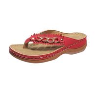 Sandales orthopédiques pour femme avec séparateur d'orteils Peep Toe - Sandales à enfiler - Sandales compensées confortables - Mules légères - Tongs à plateforme avec talon compensé, rouge, 43 EU