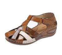 Sandales orthopédiques pour femme - Chaussures d'été - Support arche - Sandales de trekking - Ultra confortables - Antidérapantes - Sandales compensées fermées à l'avant - Avec semelle souple