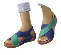 Sandales orthopédiques pour femme d'été avec talon compensé confortables et élégantes avec réglable en déchirure, sandales à bout ouvert, plage, légères en cuir artificiel, respirantes, chaussures de