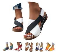 Sandales orthopédiques pour femme d'été avec talon compensé confortables et élégantes avec réglable en déchirure, sandales à bout ouvert, plage, légères en cuir artificiel, respirantes, chaussures de