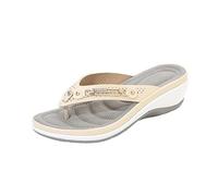 Sandales orthopédiques pour femme - En cuir blanc - Tongs d'été - Sandales compensées - Loisirs - Grandes tailles - Plateforme légère - Doux et confortable - Chaussures d'été, beige, 39 EU