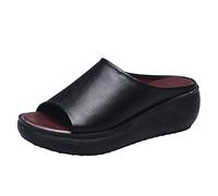 Sandales orthopédiques pour femme rétro couleur unie printemps et été nouveau motif simple à enfiler sandales compensées confortables et douces chaussures d'été pour femme Royaume-Uni, Noir , 37.5/36
