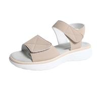 Sandales orthopédiques pour femme - Sandales compensées avec talon - Belle fermeture - Plateforme creuse - Sandales de plage - Confortables - Bouche de poisson - Chaussures d'été, beige, 42 EU