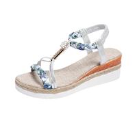 Sandales orthopédiques pour femme - Sandales d'été à plateforme - Sandales bohème avec strass et perles - Chaussures de plage orthopédiques décontractées - Cheville élastique - Tressé - Argent 37/EU