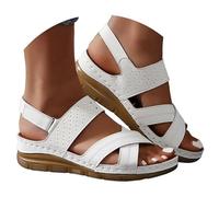 Sandales orthopédiques pour femme - Ultra confortables - Antidérapantes - Bout ouvert - Sandales de plage et de ville avec talon compensé - Légères - Sangle croisée - Chaussures d'été
