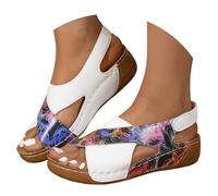 Sandales orthopédiques pour femmes estivales avec talon compensé confortables, sandales élégantes avec sangle réglable, bout ouvert, plage, en cuir artificiel léger respirant, chaussures de randonnée