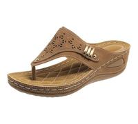 Sandales orthopédiques pour femmes, tongs compensées avec soutien de la voûte plantaire, pantoufles d'été confortables, habillées et décontractées pour la plage (Brown, 43)