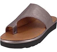 Sandales Orthopédiques Pour Femmes Tongs Confortables Cuir Bout Ouvert Avec Soutien De Voûte Plantaire Chaussons Correcteurs D'oignon Hallux Valgus L'été Chaussures De Plage Décontractées-Brown||39EU