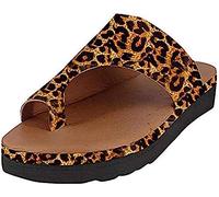 Sandales Orthopédiques Pour Femmes Tongs Confortables Cuir Bout Ouvert Avec Soutien De Voûte Plantaire Chaussons Correcteurs D'oignon Hallux Valgus L'été Chaussures De Plage Décontractées-khaki||37EU