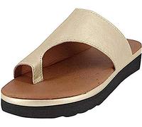 Sandales Orthopédiques Pour Femmes Tongs Confortables Cuir Bout Ouvert Avec Soutien De Voûte Plantaire Chaussons Correcteurs D'oignon Hallux Valgus L'été Chaussures De Plage Décontractées-Gold||40EU