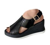 Sandales Orthopédiques Roses, Chaussures Orthopédiques Confortables De Soutien De La Voûte Plantaire Pour Femmes, Sandales à Talons Compensés Avec Sangle De Cheville à Bout Ouvert (Noir,37)