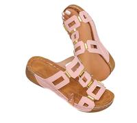 Sandales orthopédiques tendance antidérapantes à semelle épaisse pour femme, style décontracté, respirant, en cuir, large semelle épaisse, sandales compensées pour l'été, la plage, les sorties, rose