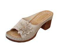 Sandales ouvertes élégantes avec talon torsadé floral, mules idéales avec une large sangle pour des applications pétales toute la journée pour un charme, beige, 37 EU