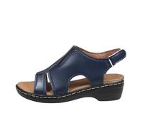 Sandales ouvertes pour femme - Sandales compensées à bout ouvert - En cuir synthétique - Avec boucle - Sandales d'été confortables avec semelle souple - Plateforme creuse - Sandales d'extérieur, bleu
